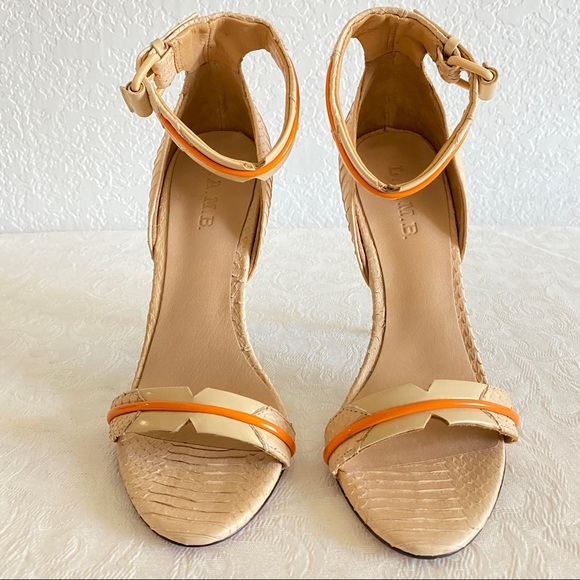 L.A.M.B. Beige orange snake skin ankle strap sandals - Picture 6 of 13